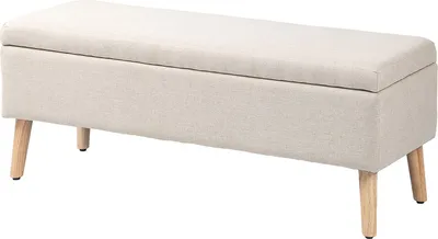 Produktbild von Sitzbank Polsterbank mit Stauraum Bettbank mit Leinenoptik für Flur Schlafzimmer Wohnzimmer Gummiholz Beige 110 x 39 x 45 cm