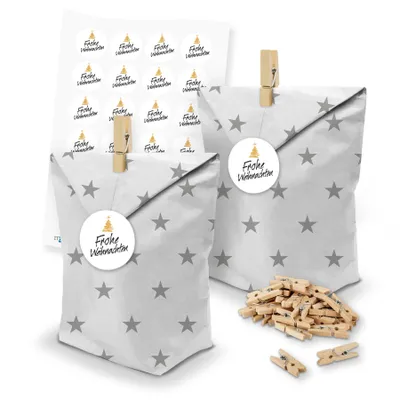 Immagine prodotto di itenga SET sacchetti regalo 24 x sacchetti stelle + clip + motivi adesivi (M154)