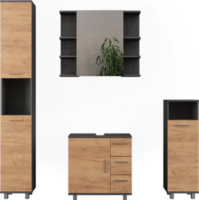Image de Meubles bain Vicco Ilias Chêne doré/anthracite 4 pièces, Model 55510