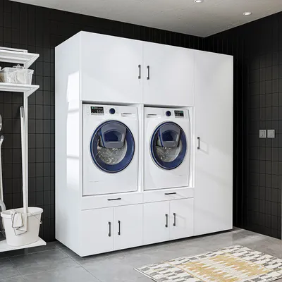 Image de Roomart SÉRIE 3 : meuble de rangement pour lave-linge, 194 cm de large, blanc