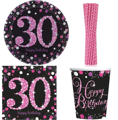 Produktbild von Geburtstag Partyset pink schwarz Frau Zahl 18 21 30 40 50 60 70 80 Partyartikel Dekoration