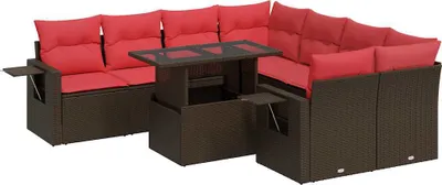 Immagine prodotto di vidaXL Set di divani da giardino 9 pezzi con cuscini in poly rattan acacia marrone