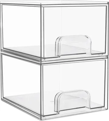 Produktbild von Stapelbare Aufbewahrungsladen mit 16 Antirutschmatten für Kommode und Badezimmerorganizer - Set von 2