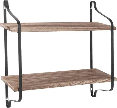 Productafbeelding van Famanu Wandplank met 2 planken - Hout/metaal - Zwart - 50 cm