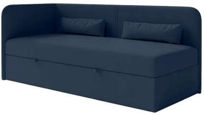 Obrázek produktu pro Selsey Calmmo - Postel pro mladé 90x200 s podnožkou, žinylkový potah, čelo vlevo, tmavě modrá