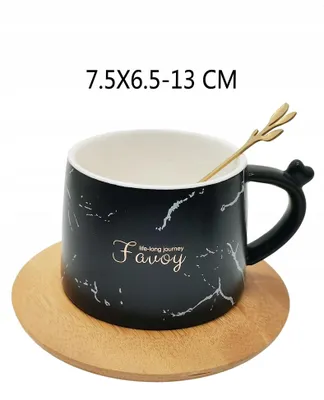 Produktbild von Perfectlife Keramik Tasse mit Untertasse und Löffel Schwarz