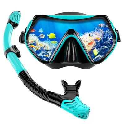 Produktbild von Tauchermaske mit Schutzbrille, Komplettset, Antibeschlag, Schnorchelanzug, Schwarz und Grün, Erwachsenenversion