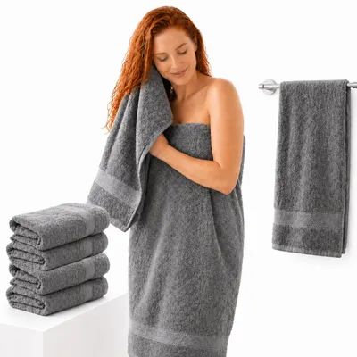 Produktbild von Komfortec 4er Duschtücher 70x140 cm Set aus 100% Baumwolle, 470g/m², Frottee, Weich, Anthrazit Grau