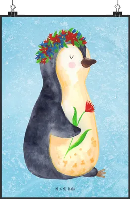 Produktbild von Mr. & Mrs. Panda Bild Pinguin Blumen DIN A0 - Eisblau - Geschenk, Kunstdruck, Blumenliebe, Geschenkidee, Wunderschön, wanddeko, drucke, Wandbild, Wünsche, Plakat
