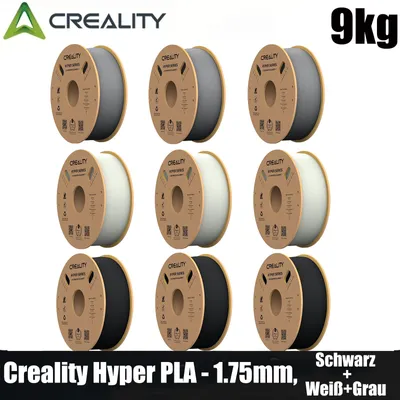Produktbild von Creality Hyper PLA Filament Set, 1,75mm, 9KG für 3D Drucker, 9 x 1kg, - 3*Weiß+3*Schwarz+3*Grau