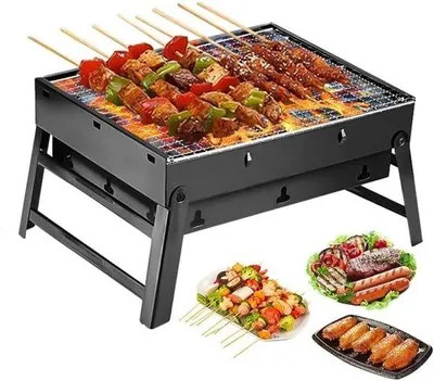Zdjęcie produktu dla Przenośny grill węglowy - 43 cm, składany, idealny do użytku na zewnątrz, na piknikach i plaży