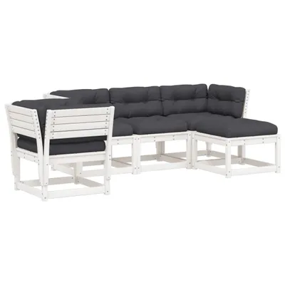 Produktbild von 5-tlg. Garten-Lounge-Set mit Kissen Weiß Massivholz Kiefer