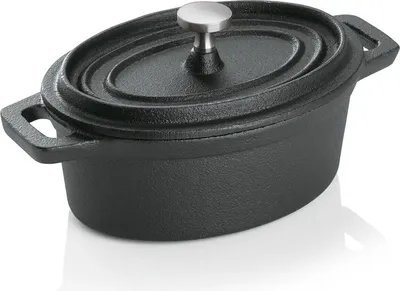 Produktbild von 8x Cocotte schwarz Gusseisen 12,5 x 9,5 x 6,5 cm mit Deckel