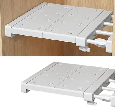 Produktbild von 2x Erweiterbar Regalteiler,Teleskop Garderobensystem Regal Wandmontiertes Aufbewahrungsregal für Schlafzimmer Küche Badezimmer,Ohne Bohren(30-45cm)