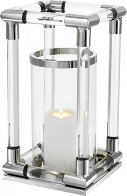 Produktbild von Casa Padrino Luxus Windlicht / Kerzenleuchter Nickel Finish 24 x H. 45 cm - Limited Edition