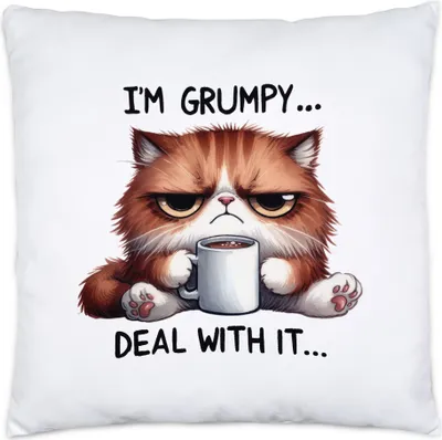 Produktbild von I'm Grumpy Deal With It Kissen Inkl. Füllung Lustige Katze Morgenmuffel Humor Geschenkidee