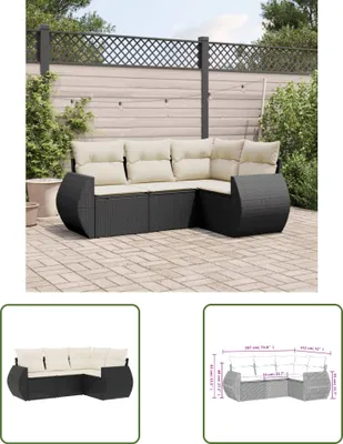 Produktbild von The Living Store 4-tlg. Garten-Sofagarnitur mit Kissen Schwarz Poly Rattan