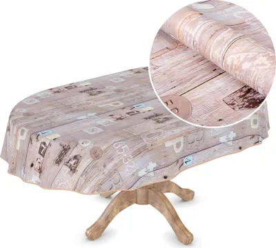 Produktbild von Tischdecke Wachstuch Chick&Charme Holz Beige Robust Wasserabweisend Oval Breite 140 cm Länge 160 cm