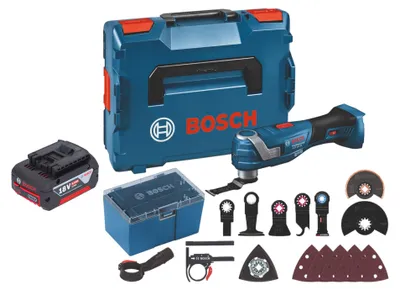 Image de Bosch GOP 18V-34 Professional Cutter multifonctions sans fil 18 V Starlock Plus + 1x batterie 4,0 Ah + 17 pces accessoires + L-Boxx - sans chargeur