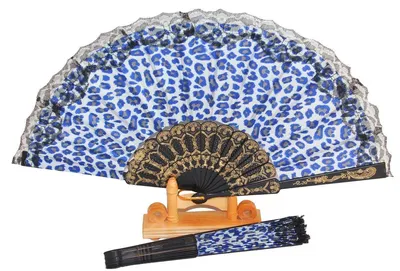 Produktbild von 324 Fächer Leoparden Look, weiss blau Flamenko Karneval pvc