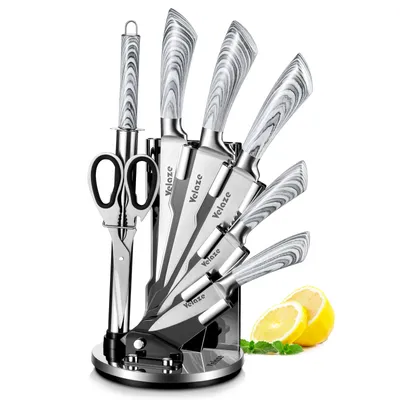 Produktbild von Velaze, 8-teilig Kochmesser Set, Edelstahl Küchenmesser Set, Grau Griff
