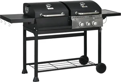 Produktbild von Gasgrill - Holzkohlegrill - Außengrillküche - Camping-Grill - Grillwagen - 2 Gasbrenner mit Piezo-Zündung