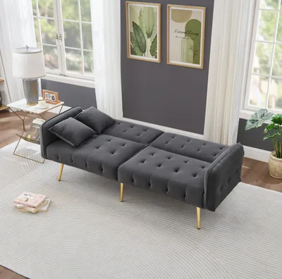 Produktbild von Zweisitzer Schlafsofa 178x82x70cm, Sofabett mit Bettfunktion, verstellbarer Rückenlehne und Armlehnen, Veloursbezug, für Wohnzimmer
