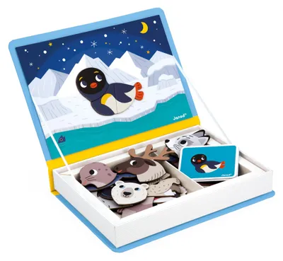 Zdjęcie produktu dla Janod Magnetibook - Zabawka edukacyjna Książka magnetyczna Zwierzęta Arktyki Kreatywna zabawka
