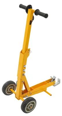 Produktbild von Rasenmäherheber - Manueller Wagenheber - 363 kg Tragkraft - Q235-Stahl - mit Rädern & Fußpedal - zur Messerreinigung & Wartung - gelb