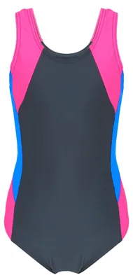 Produktbild von Aquarti Mädchen Badeanzug mit Ringerrücken, Farbe: Graphit / Blau / Pink, Größe: 152