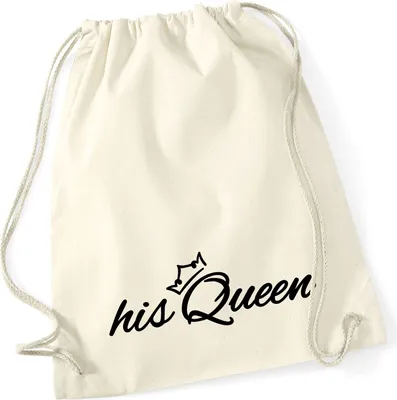 Produktbild von Huuraa Turnbeutel his Queen Krone 12 Liter Natural Baumwolle Rucksack Geschenkidee