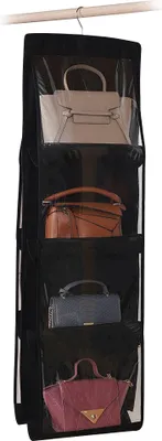 Produktbild von 4-lagige Handtasche, staubdichter Organizer mit 8 Taschen, Metallhaken, Aufbewahrungstasche fuer platzsparenden Kleiderschrank