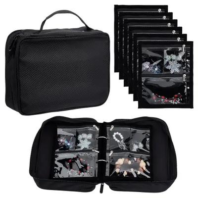 Produktbild von Reisetäschchen, tragbarer Organizer – Schmuckorganizer – Aufbewahrungstasche aus Polyester – 25 x 22 x 8 cm – für Ohrringe/Ringe/Halsketten – Schmuckorganizer