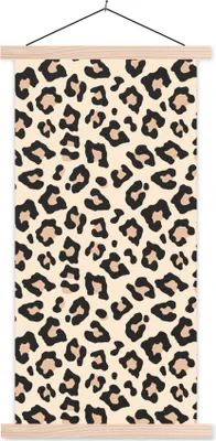 Produktbild von MuchoWow® Textilposter Weiß - Rosa - Leopardenmuster 40x80 cm mit holzfarbenen Rahmen - Wohnzimmer