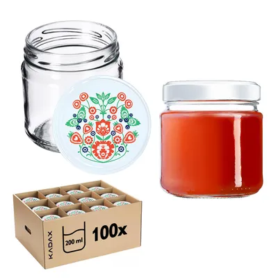 Produktbild von KADAX Einmachgläser mit Deckel "Lerma", Einweckgläser, 200 ml, 100 Stück, Deckel mit Folkloremuster