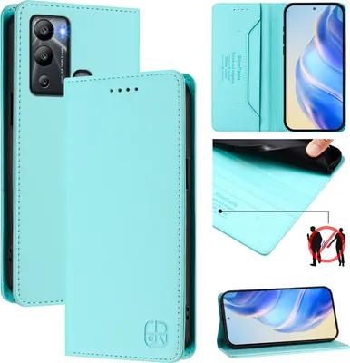 Obrázek produktu pro Kožené pouzdro pro Infinix Hot 12i, flipové pouzdro s přihrádkami na karty, peněženkou a stojánkem Tyrkysový