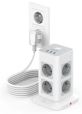 Produktbild von TESSAN Mehrfachsteckdose mit USB C, 8 Fach Verteilersteckdose mit Verlängerungskabel 5M, Steckdosenleiste Überspannungsschutz, 3 USB Mehrfachstecker 3600W, Steckerleiste für Zuhause, Grau