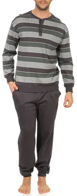 Produktbild von Warmer Herren Pyjama lang Schlafanzug mit Bündchen - auch in Übergrössen - 202 101 96 655 ; grün , 68/70