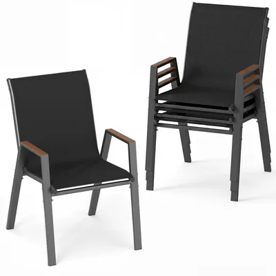 Produktbild von COSTWAY 4er Set Gartenstühle stapelbar, Stapelstühle, Terrassenstühle mit Armlehnen, Balkonstühle bis 180 kg belastbar, 56 x 66 x 88 cm Schwarz