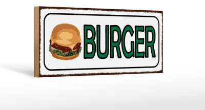 Produktbild von Holzschild Hinweis 27x10cm Burger Fast Food