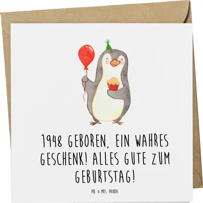 Produktbild von Mr. & Mrs. Panda Glückwunschkarte 1948 Geburtstag - Weiß - Geschenk, Geburtsjahr, Geburtstagsgeschenk, Erinnerungen, geboren, faltkarte, Grußkarte, Geschenkideen, 75.