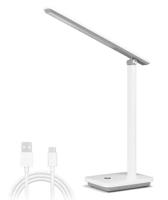Produktbild von Aigostar schreibtischlampe LED dimmbar, faltbare kinder tischlampe, 3 modi, 4 helligkeitsstufen,  usb und typ-c anschlüsse, touch-steuerung, weiß grau