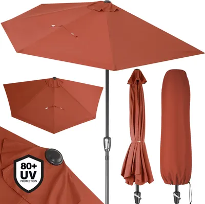 Image de KINGSLEEVE® Demi-parasol Ø 270 cm terracotta Parasol de balcon terrasse avec manivelle Pare-soleil Protection solaire UV 50+