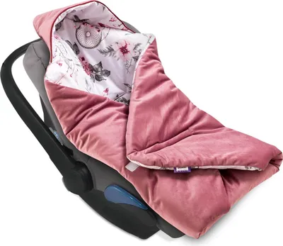 Produktbild von JUKKI® Baby EINSCHLAGDECKE 90x90 cm SAMT mit Kapuze [Summer Dream Rosa] für Babyschale Decke Kinderwagen Kindersitz