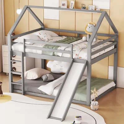 Produktbild von 140x200cm Hausbett mit Rutsche & Treppe – Weißes Etagenbett aus Kiefernholz für Kinder, Hochbett, sicher & kreativ für Kinderzimmer