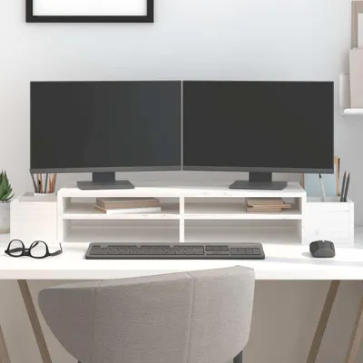 Obrázok produktu pre vidaXL Stojan na monitor biely 100x27,5x15 cm z masívneho borovicového dreva