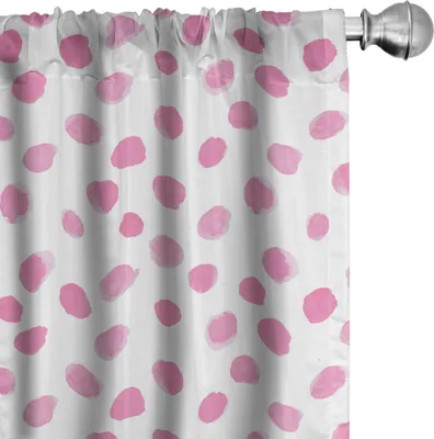 Obrázek produktu pro ABAKUHAUS Pastelové záclony, závěsy, design Brushstroke s puntíky v monochromatickém vintage stylu, design Shabby Circle, 2 kusy 75 x 245 cm, růžová a bílá