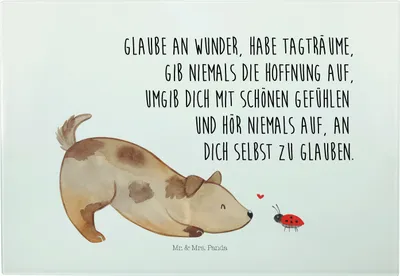 Produktbild von Mr. & Mrs. Panda Hackbrett Hund Marienkäfer - Weiß - Geschenk, Servierplatte, Schneideunterlage, Positiv, Schneidebrett, Mischlinghund, Sprüche, Glas, Hunde, schneidbrett