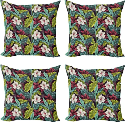 Produktbild von ABAKUHAUS Pflanze Kissenbezug Set (4 Stück), Exotische Natur Bild, Moderner Doppelseitiger Digitaldruck, 40 cm x 40 cm, Mehrfarbig