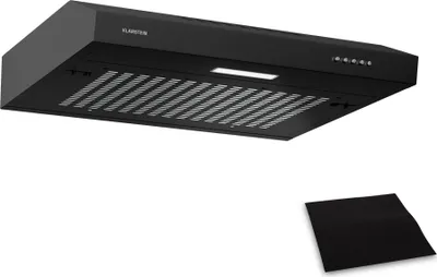 Image de Klarstein SlimVent Hotte Aspirante, 60 cm Hotte de Cuisine Gain de Place, 200 m³/h, Énergie A+, Silencieuse 52 dB, LED, Filtre à Charbon, Hotte Casquette, Noir